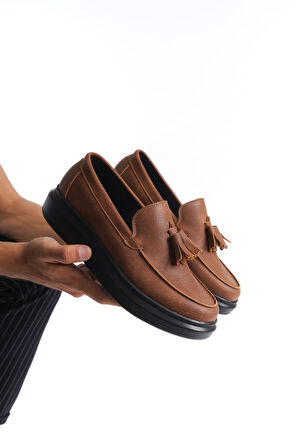 ET154 Blaze Bağcıksız Püsküllü Cilt Erkek Günlük Spor Klasik Ayakkabı ST - Taba