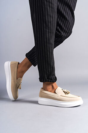 ET154 Blaze Bağcıksız Püsküllü Süet Erkek Günlük Spor Klasik Ayakkabı BT - Krem