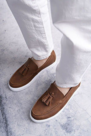 ET153 Bloom Bağcıksız Püsküllü Cilt Erkek Günlük Spor Klasik Ayakkabı BT - Taba