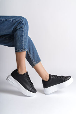 JET-BIANA Bağcıklı Ortopedik Taban Kadın Sneaker Spor Ayakkabı  CBT - Siyah