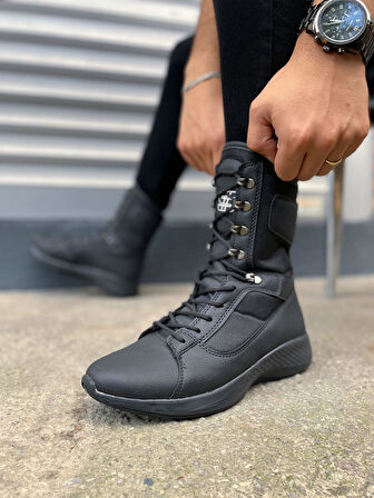 JET-799 Verton Bağcıklı Ortopedik Taban Günlük Cilt Erkek Askeri Postal Bot CST Siyah