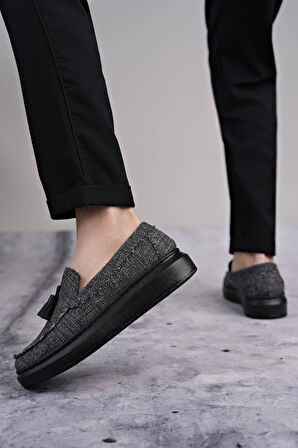 ET154 Blaze Bağcıksız Püsküllü Keten Erkek Günlük Spor Klasik Ayakkabı ST - Gri