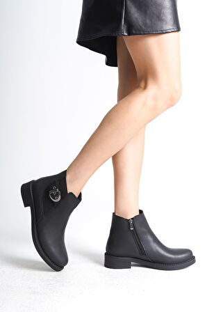 JET-LUNA Fermuarlı Lastikli Ortopedik Taban TopukluKadın Bot  CST - Siyah