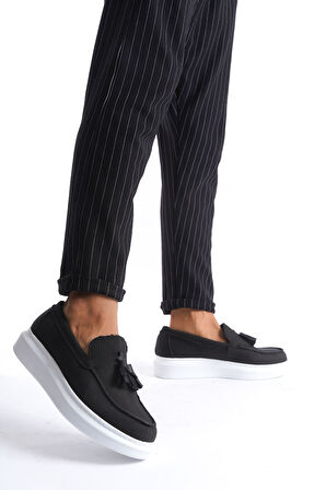 ET154 Blaze Bağcıksız Püsküllü Keten Erkek Günlük Spor Klasik Ayakkabı BT - Siyah