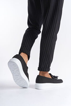 ET154 Blaze Bağcıksız Püsküllü Keten Erkek Günlük Spor Klasik Ayakkabı BT - Siyah