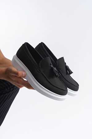 ET154 Blaze Bağcıksız Püsküllü Keten Erkek Günlük Spor Klasik Ayakkabı BT - Siyah