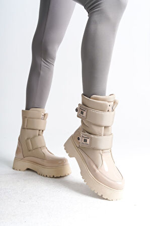 JET-ELISA Cırt Cırtlı  Paraşüt Kumaş Rugan Kadın Bot RKT - Krem