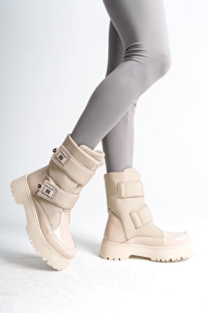 JET-ELISA Cırt Cırtlı  Paraşüt Kumaş Rugan Kadın Bot RKT - Krem