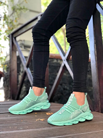ET0350 Yüksek Taban Tarz Sneakers Cırt Detaylı Mint Yeşili Erkek Spor Ayakkabısı