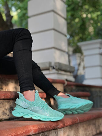 ET0350 Yüksek Taban Tarz Sneakers Cırt Detaylı Mint Yeşili Erkek Spor Ayakkabısı