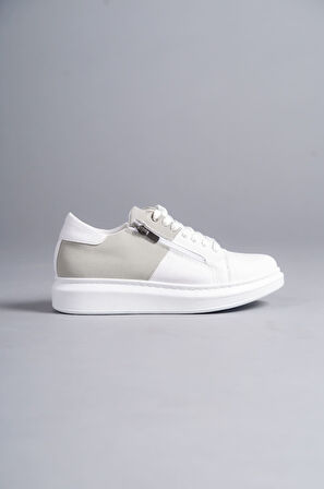 ET155 Warrior Bağcıklı ve Fermuarlı Cilt Süet Erkek Günlük Sneaker Ayakkabı BT - Beyaz/Gri