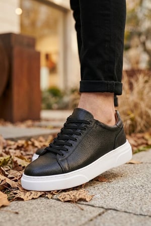 ETF-010 Erkek Sneaker Günlük Casual Spor Ayakkabı Siyah Beyaz Taban