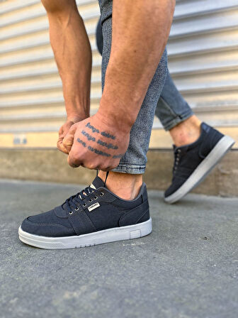 JET-0118 REX Bağcıklı Keten Kumaş Erkek Günlük Sneaker Ayakkabı KGT - Füme