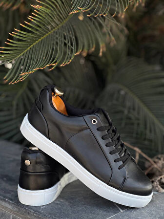 ET-KB-BX1  Siyah Cilt Yüksek Beyaz Taban Günlük Erkek Ayakkabı
