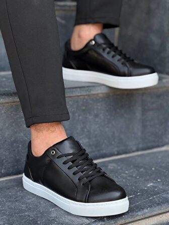 ET-KB-BX1  Siyah Cilt Yüksek Beyaz Taban Günlük Erkek Ayakkabı