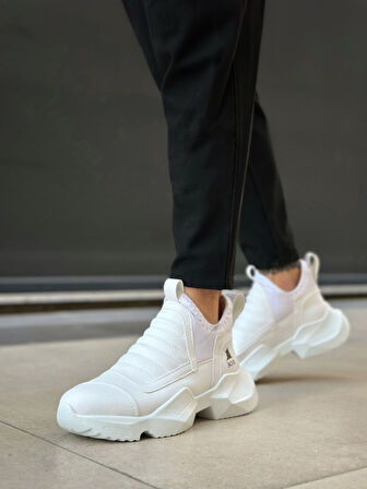 ET0401 Bağcıksız Rahat Kalın Taban Beyaz Erkek Spor Yarım Bilek Bot