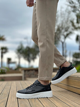 ET8104 Yüksek Siyah Taban Rugan Bağcıklı Erkek Ayakkabı