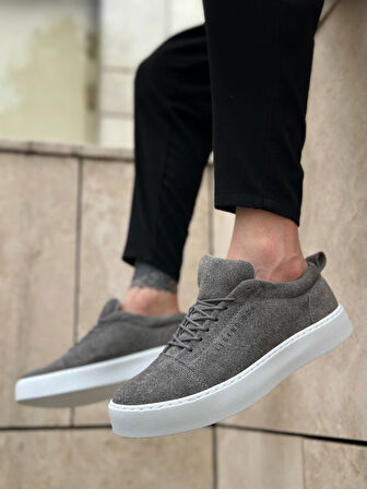 ET0104 Bağcıklı Gri Süet Beyaz Taban Spor Klasik Erkek Ayakkabı