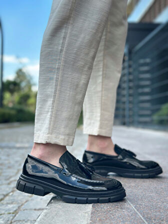 ET0240 Püsküllü Rugan Klasik Yüksek Taban Casual Erkek Ayakkabı