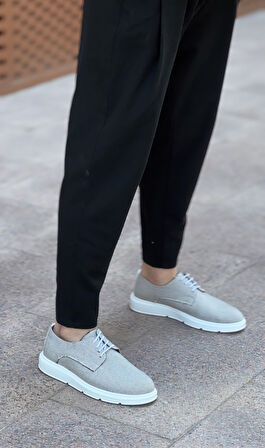 ET0003 Bağcıklı Klasik Spor Gri Renk Keten Yüksek Taban Casual Erkek Ayakkabı