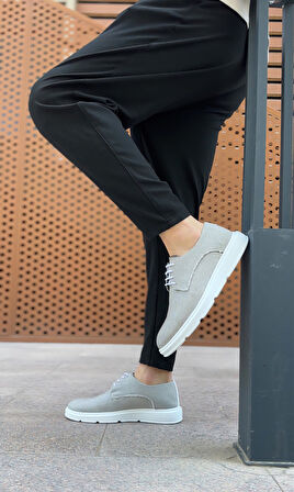 ET0003 Bağcıklı Klasik Spor Gri Renk Keten Yüksek Taban Casual Erkek Ayakkabı