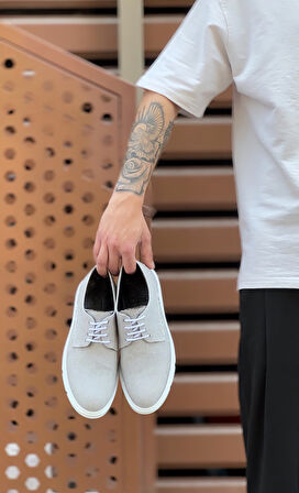 ET0003 Bağcıklı Klasik Spor Gri Renk Keten Yüksek Taban Casual Erkek Ayakkabı