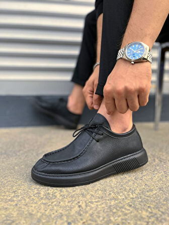 JET-170 Tornado Bağcıklı Cilt Erkek Günlük Spor Klasik Ayakkabı CST - Siyah