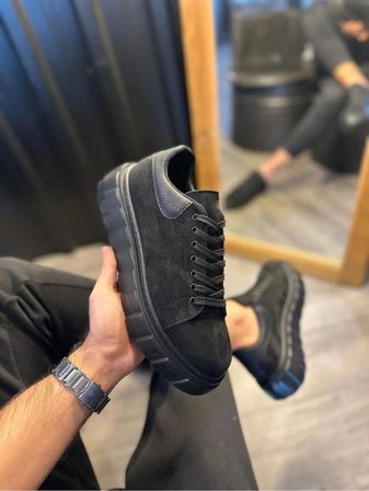 JET-144 Volt Bağcıklı Süet Erkek Günlük Sneaker Yüksek Taban Ayakkabı SST Siyah