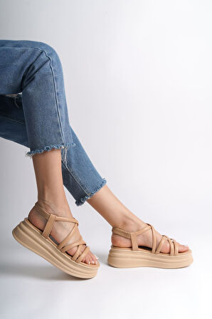 JET-BELLA Lastikli Şerit Detaylı Ortopedik Taban Kadın Sandalet  CTT - Ten