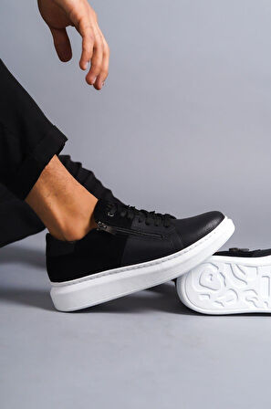 ET155 Warrior Bağcıklı ve Fermuarlı Cilt Süet Erkek Günlük Sneaker Ayakkabı BT - Siyah