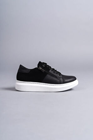 ET155 Warrior Bağcıklı ve Fermuarlı Cilt Süet Erkek Günlük Sneaker Ayakkabı BT - Siyah