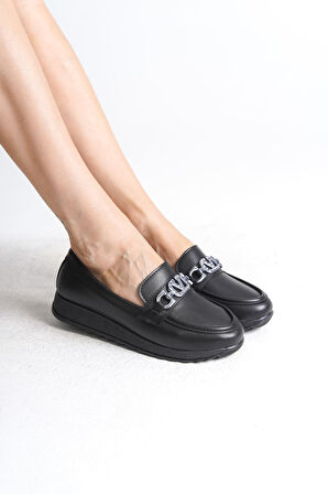 JET-ANNA Ortopedik Rahat Taban Toka Detaylı Klasik Kadın Babet Anne Ayakkabısı  CST - Siyah