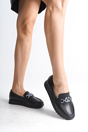 JET-ANNA Ortopedik Rahat Taban Toka Detaylı Klasik Kadın Babet Anne Ayakkabısı  CST - Siyah