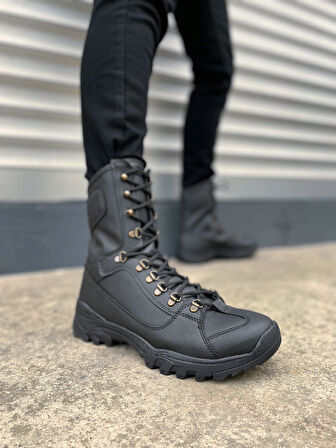 JET-999 Strike Bağcıklı Ortopedik Taban Günlük Cilt Erkek Askeri Postal Bot CST Siyah