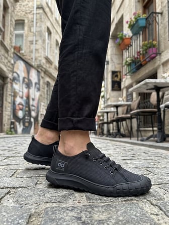 ET0248 Siyah Esnek Bağcıklı Ultra Hafif Nefes Alan Sneaker Ayakkabı