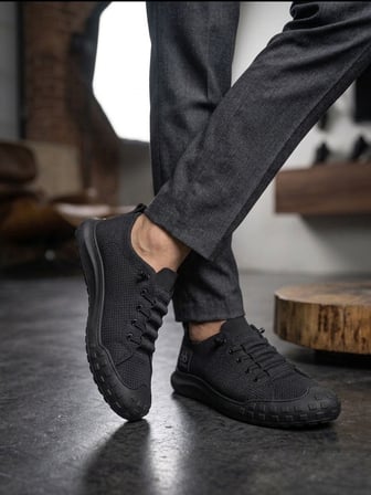 ET0248 Siyah Esnek Bağcıklı Ultra Hafif Nefes Alan Sneaker Ayakkabı