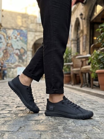 ET0248 Siyah Esnek Bağcıklı Ultra Hafif Nefes Alan Sneaker Ayakkabı