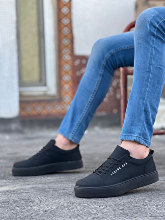 ET0104 Bağcıklı  Nubuk Siyah Spor Klasik Erkek Ayakkabı