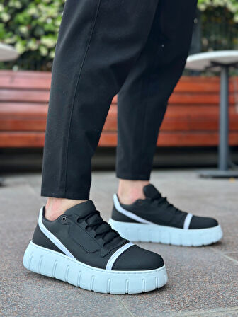 ET0666 Siyah Beyaz Yüksek Taban Erkek Günlük Ayakkabı