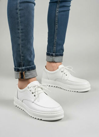 JET-T12x Arts Bağcıklı Cilt Erkek Günlük Spor Klasik Ayakkabı CBT - Beyaz