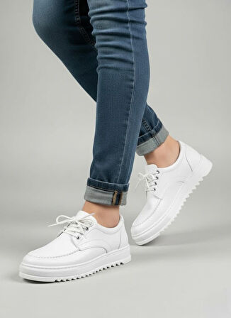 JET-T12x Arts Bağcıklı Cilt Erkek Günlük Spor Klasik Ayakkabı CBT - Beyaz