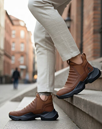 ET0401 Bağcıksız Rahat Yüksek Taban Taba Erkek Spor Yarım Bilek Bot