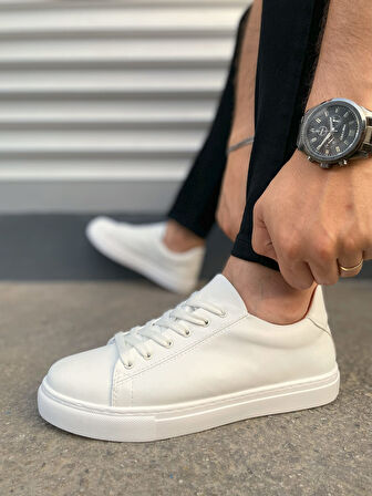 JET-122 Mode Bağcıklı Cilt Erkek Günlük Sneaker Ayakkabı CBT - Beyaz