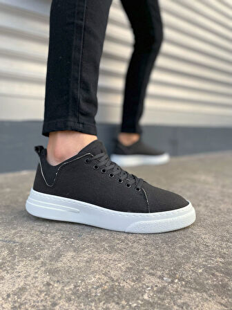 JET-204 Flex Bağcıklı Keten Kumaş Erkek Günlük Sneaker Ayakkabı KBT - Siyah