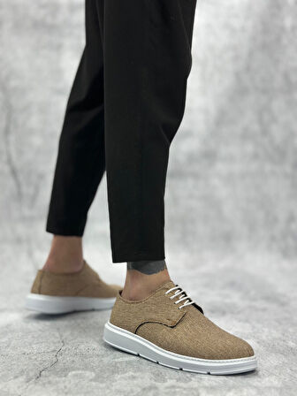 ET0003 Bağcıklı Klasik Spor Keten Hardal Beyaz Taban Casual Erkek Ayakkabı