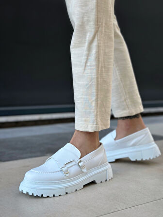 ET0242 Tokalı Klasik Yüksek Taban Beyaz Erkek Ayakkabı