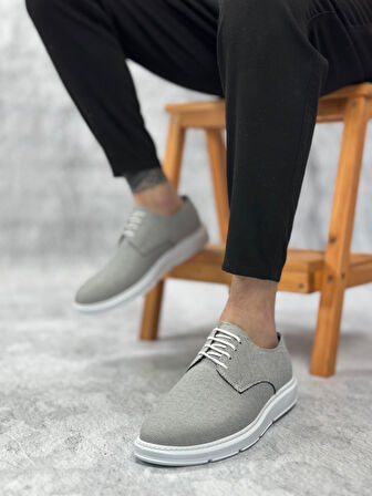 ET0003 Bağcıklı Klasik Spor Koyu Gri Renk Keten Yüksek Taban Casual Erkek Ayakkabı
