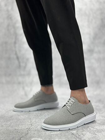 ET0003 Bağcıklı Klasik Spor Koyu Gri Renk Keten Yüksek Taban Casual Erkek Ayakkabı