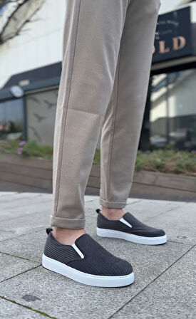 ET0339 Bağcıksız Kadife Gri Beyaz Taban Günlük Erkek Ayakkabı