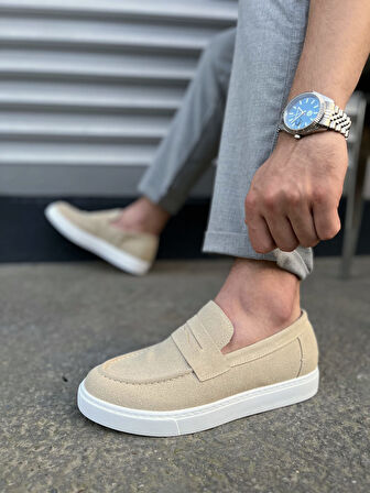 JET-180 Estilo X Bağcıksız Süet Erkek Günlük Spor Klasik Ayakkabı SBT - Krem